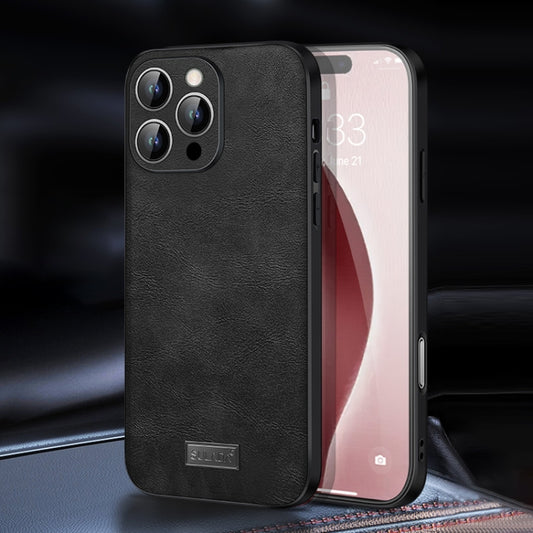 For iPhone 16 Pro Max SULADA Shockproof TPU Hybrid Handmade Leather Phone Case(Black) by SULADA