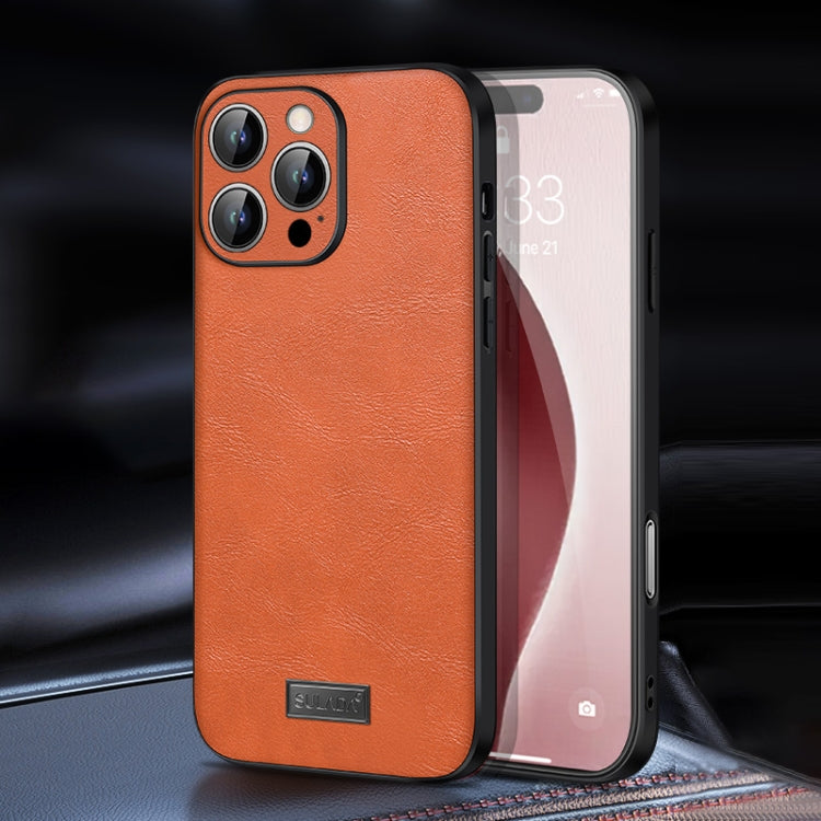 For iPhone 16 Pro Max SULADA Shockproof TPU Hybrid Handmade Leather Phone Case(Orange) by SULADA