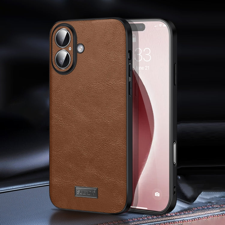 For iPhone 16 Plus SULADA Shockproof TPU Hybrid Handmade Leather Phone Case(Brown) by SULADA
