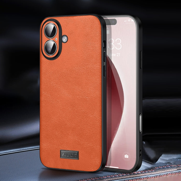 For iPhone 16 SULADA Shockproof TPU Hybrid Handmade Leather Phone Case(Orange) by SULADA