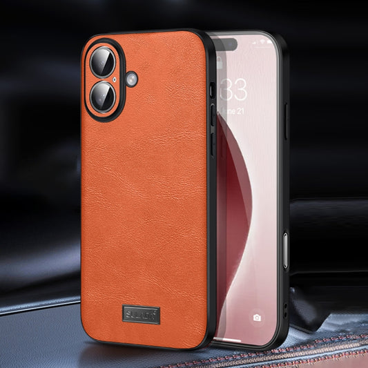 For iPhone 16 SULADA Shockproof TPU Hybrid Handmade Leather Phone Case(Orange) by SULADA