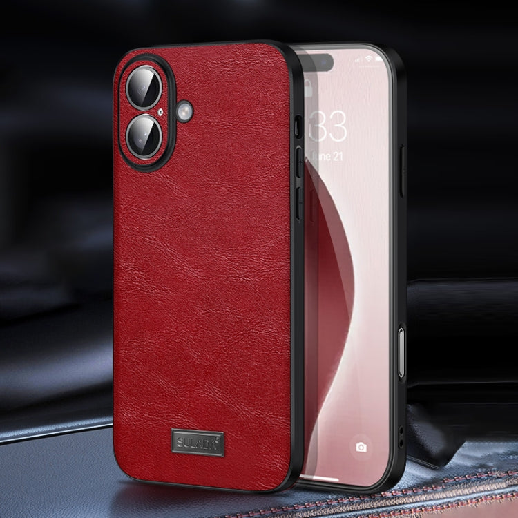 For iPhone 16 SULADA Shockproof TPU Hybrid Handmade Leather Phone Case(Red) by SULADA