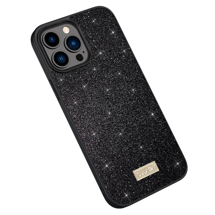 For iPhone 15 Pro SULADA Glittery PC Hybrid TPU Handmade Leather Phone Case(Black) by SULADA