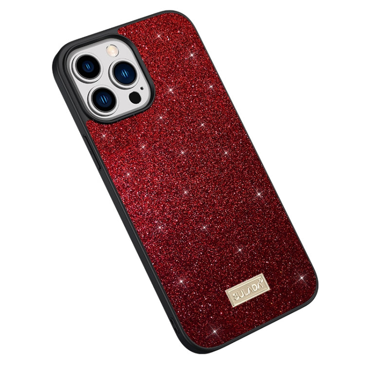 For iPhone 15 Pro SULADA Glittery PC Hybrid TPU Handmade Leather Phone Case(Red) by SULADA