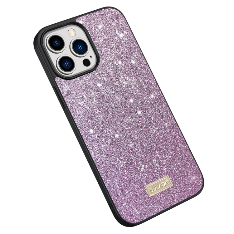 For iPhone 15 Pro SULADA Glittery PC Hybrid TPU Handmade Leather Phone Case(Purple) by SULADA
