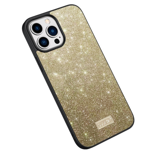For iPhone 15 Pro SULADA Glittery PC Hybrid TPU Handmade Leather Phone Case(Gold) by SULADA