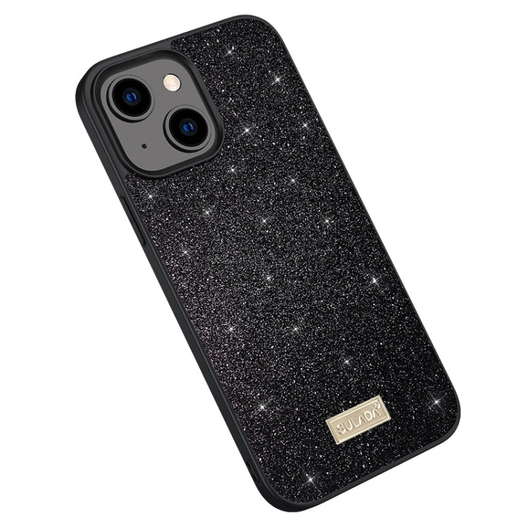 For iPhone 15 Plus SULADA Glittery PC Hybrid TPU Handmade Leather Phone Case(Black) by SULADA
