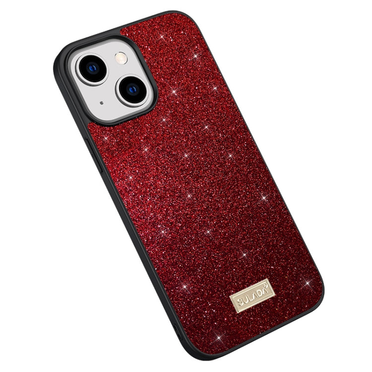 For iPhone 15 SULADA Glittery PC Hybrid TPU Handmade Leather Phone Case(Red) by SULADA