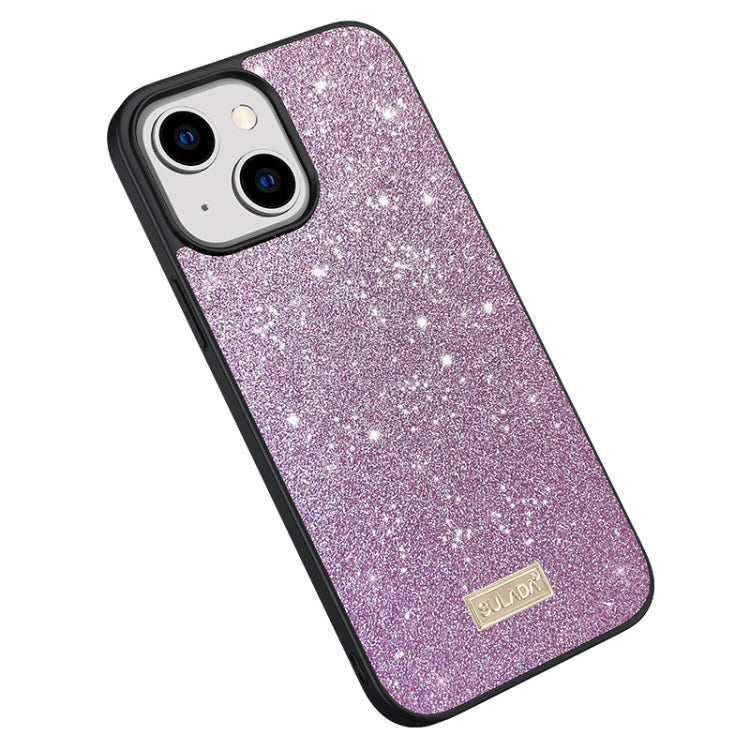 For iPhone 15 SULADA Glittery PC Hybrid TPU Handmade Leather Phone Case(Purple) by SULADA