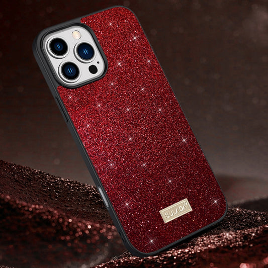 For iPhone 16 Pro SULADA Glittery PC Hybrid TPU Handmade Leather Phone Case(Red) by SULADA