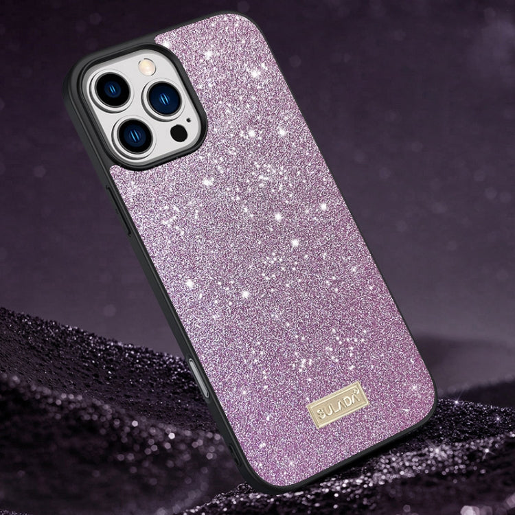 For iPhone 16 Pro SULADA Glittery PC Hybrid TPU Handmade Leather Phone Case(Purple) by SULADA