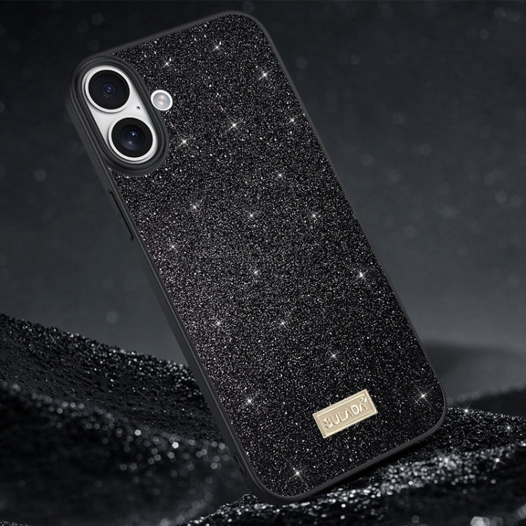 For iPhone 16 Plus SULADA Glittery PC Hybrid TPU Handmade Leather Phone Case(Black) by SULADA
