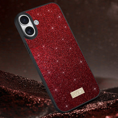 For iPhone 16 Plus SULADA Glittery PC Hybrid TPU Handmade Leather Phone Case(Red) by SULADA