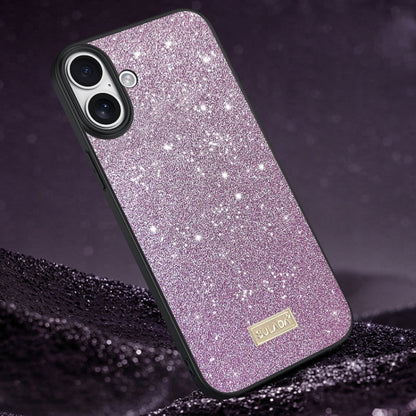 For iPhone 16 Plus SULADA Glittery PC Hybrid TPU Handmade Leather Phone Case(Purple) by SULADA