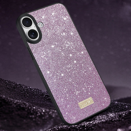 For iPhone 16 Plus SULADA Glittery PC Hybrid TPU Handmade Leather Phone Case(Purple) by SULADA
