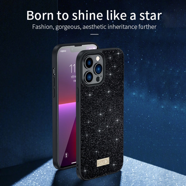 For iPhone 16 Pro SULADA Glittery PC Hybrid TPU Handmade Leather Phone Case(Red) by SULADA