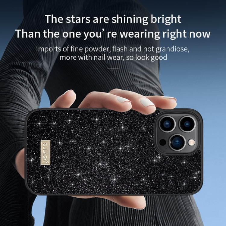 For iPhone 15 SULADA Glittery PC Hybrid TPU Handmade Leather Phone Case(Black) by SULADA