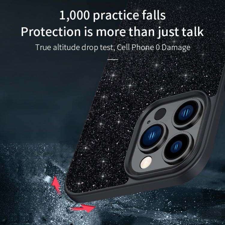 For iPhone 15 Pro Max SULADA Glittery PC Hybrid TPU Handmade Leather Phone Case(Black) by SULADA