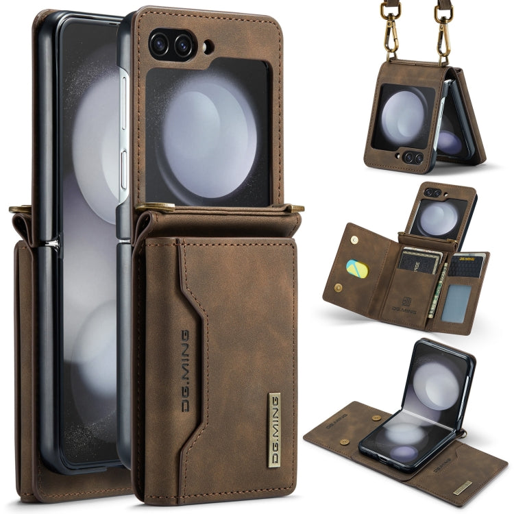 For Samsung Galaxy Z Flip5 5G DG.MING M2 Series Card Bag Magnetic Leather Phone Case(Coffee) by DG.MING