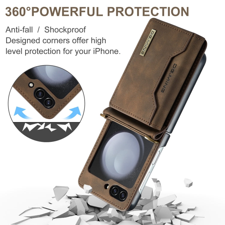 For Samsung Galaxy Z Flip5 5G DG.MING M2 Series Card Bag Magnetic Leather Phone Case(Coffee) by DG.MING