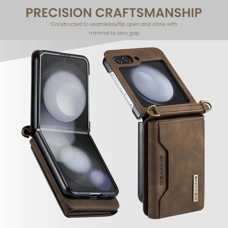 For Samsung Galaxy Z Flip5 5G DG.MING M2 Series Card Bag Magnetic Leather Phone Case(Coffee) by DG.MING