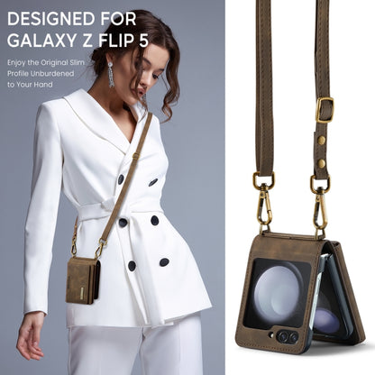 For Samsung Galaxy Z Flip5 5G DG.MING M2 Series Card Bag Magnetic Leather Phone Case(Coffee) by DG.MING