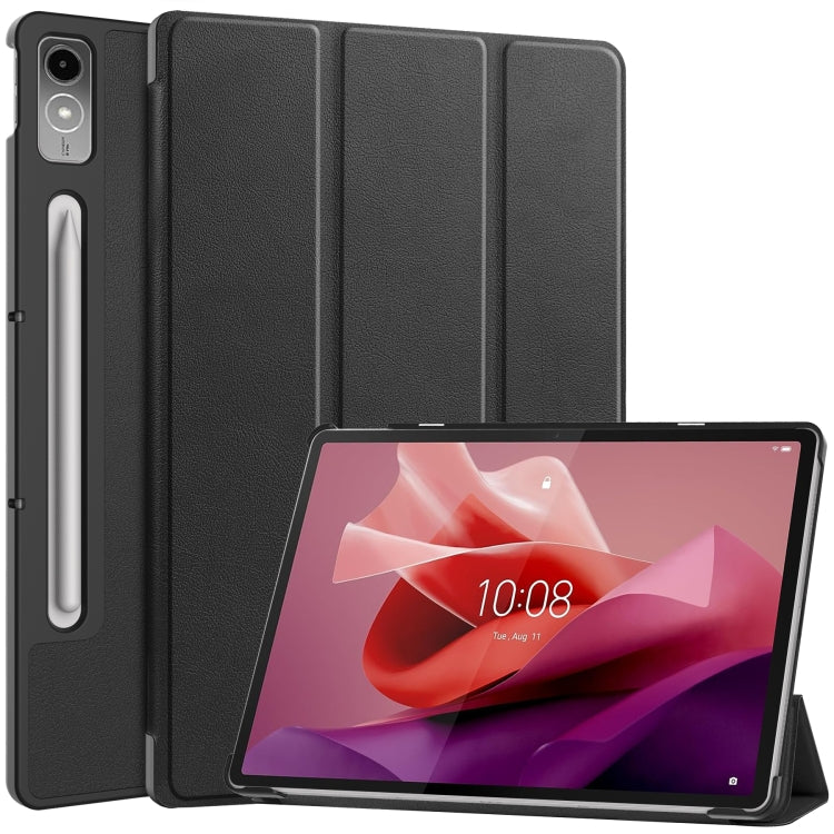 For Lenovo Tab P12/Xiaoxin Pad Pro 12.7 inch Custer Solid Color 3-Fold Stand Leather Tablet Case(Black) by bashfashion