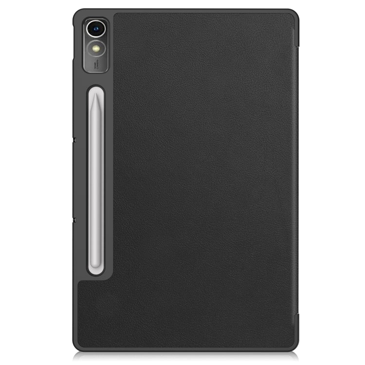 For Lenovo Tab P12/Xiaoxin Pad Pro 12.7 inch Custer Solid Color 3-Fold Stand Leather Tablet Case(Black) by bashfashion