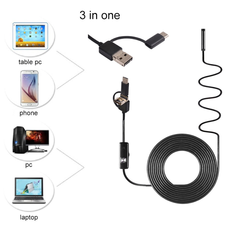 AN100 3 in 1 IP67 Waterproof USB-C / Type-C + Micro USB + USB HD Endoscope Hard Tube Inspection Camera for Parts of OTG Function Android Mobile Phone, with 6 LEDs, Lens Diameter:5.5mm(Length: 2m) by bashfashion