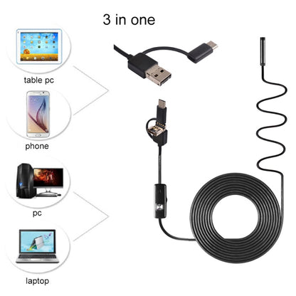 AN100 3 in 1 IP67 Waterproof USB-C / Type-C + Micro USB + USB HD Endoscope Hard Tube Inspection Camera for Parts of OTG Function Android Mobile Phone, with 6 LEDs, Lens Diameter:5.5mm(Length: 2m) by bashfashion