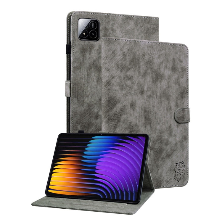 For Xiaomi Pad 7 / Pad 7 Pro Tiger Pattern Flip Leather Tablet Case(Grey) by bashfashion