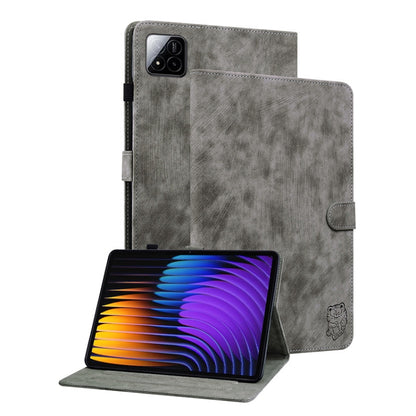 For Xiaomi Pad 7 / Pad 7 Pro Tiger Pattern Flip Leather Tablet Case(Grey) by bashfashion