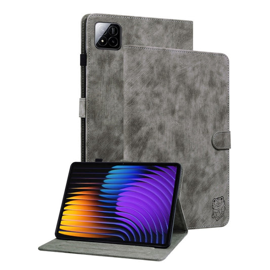 For Xiaomi Pad 7 / Pad 7 Pro Tiger Pattern Flip Leather Tablet Case(Grey) by bashfashion