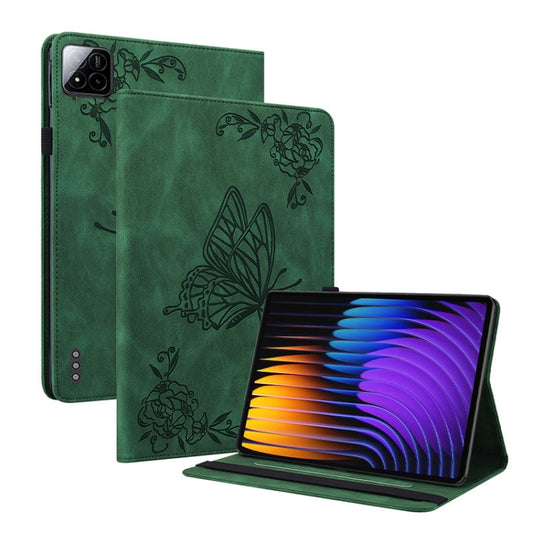 For Xiaomi Pad 7 / Pad 7 Pro Butterfly Flower Embossed Leather Tablet Case(Green) by bashfashion