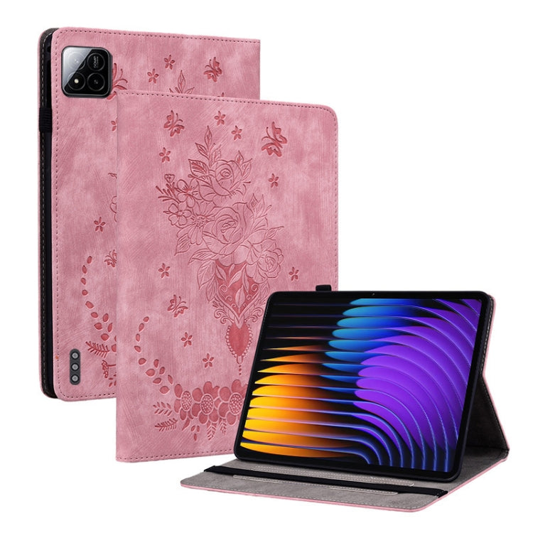 For Xiaomi Pad 7 / Pad 7 Pro Butterfly Rose Embossed Leather Tablet Case(Pink) by bashfashion