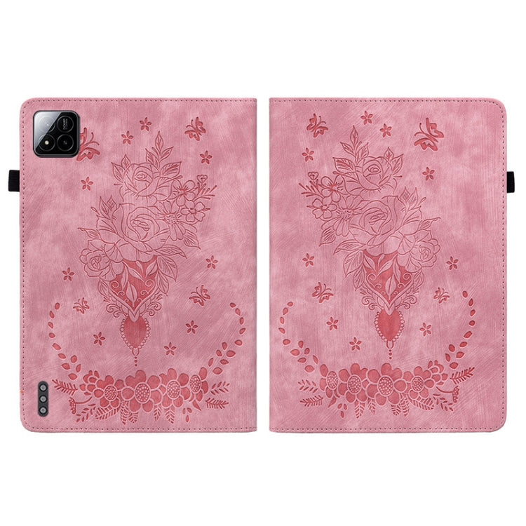 For Xiaomi Pad 7 / Pad 7 Pro Butterfly Rose Embossed Leather Tablet Case(Pink) by bashfashion
