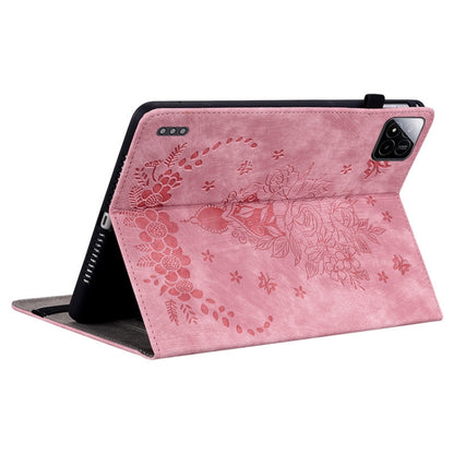 For Xiaomi Pad 7 / Pad 7 Pro Butterfly Rose Embossed Leather Tablet Case(Pink) by bashfashion