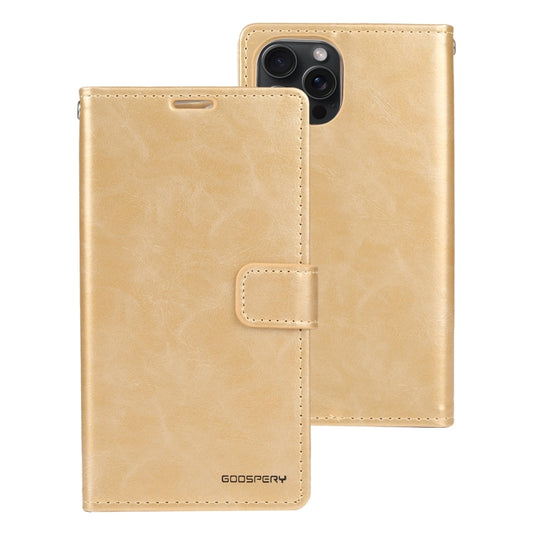 For iPhone 15 Pro Max GOOSPERY BLUE MOON Crazy Horse Texture Leather Phone Case(Gold) by GOOSPERY