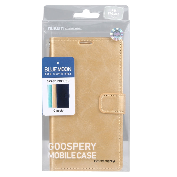 For iPhone 15 Pro Max GOOSPERY BLUE MOON Crazy Horse Texture Leather Phone Case(Gold) by GOOSPERY