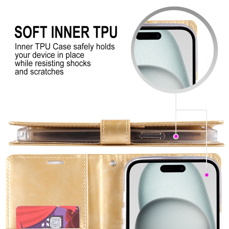 For iPhone 15 GOOSPERY BLUE MOON Crazy Horse Texture Leather Phone Case(Rose Gold) by GOOSPERY