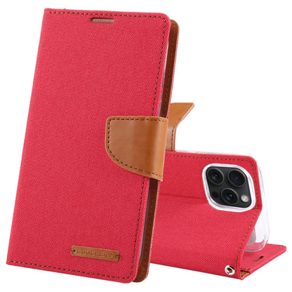 For iPhone 15 Pro Max GOOSPERY CANVAS DIARY Fabric Texture Flip Leather Phone Case(Red) by GOOSPERY