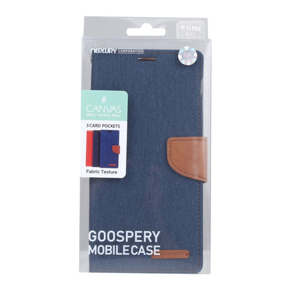 For iPhone 15 Pro Max GOOSPERY CANVAS DIARY Fabric Texture Flip Leather Phone Case(Navy Blue) by GOOSPERY