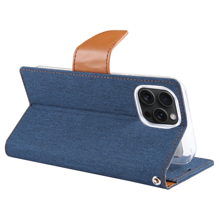 For iPhone 15 Pro GOOSPERY CANVAS DIARY Fabric Texture Flip Leather Phone Case(Navy Blue) by GOOSPERY