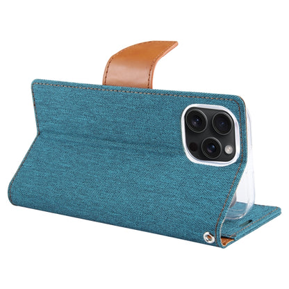 For iPhone 15 Pro GOOSPERY CANVAS DIARY Fabric Texture Flip Leather Phone Case(Green) by GOOSPERY