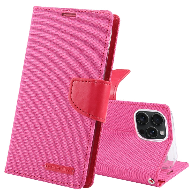 For iPhone 15 Pro GOOSPERY CANVAS DIARY Fabric Texture Flip Leather Phone Case(Rose Red) by GOOSPERY