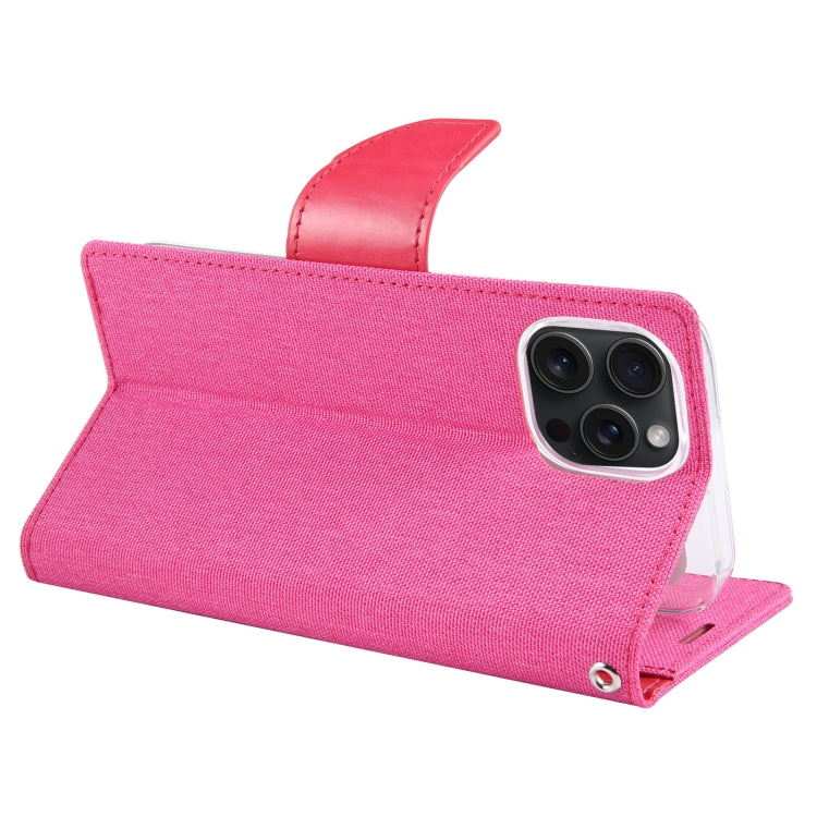 For iPhone 15 Pro GOOSPERY CANVAS DIARY Fabric Texture Flip Leather Phone Case(Rose Red) by GOOSPERY
