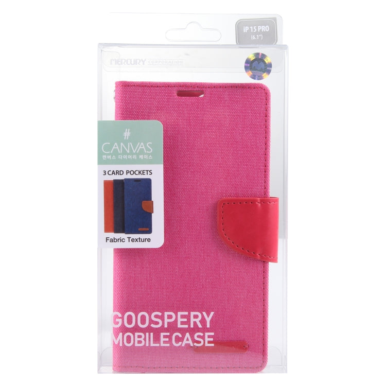 For iPhone 15 Pro GOOSPERY CANVAS DIARY Fabric Texture Flip Leather Phone Case(Rose Red) by GOOSPERY