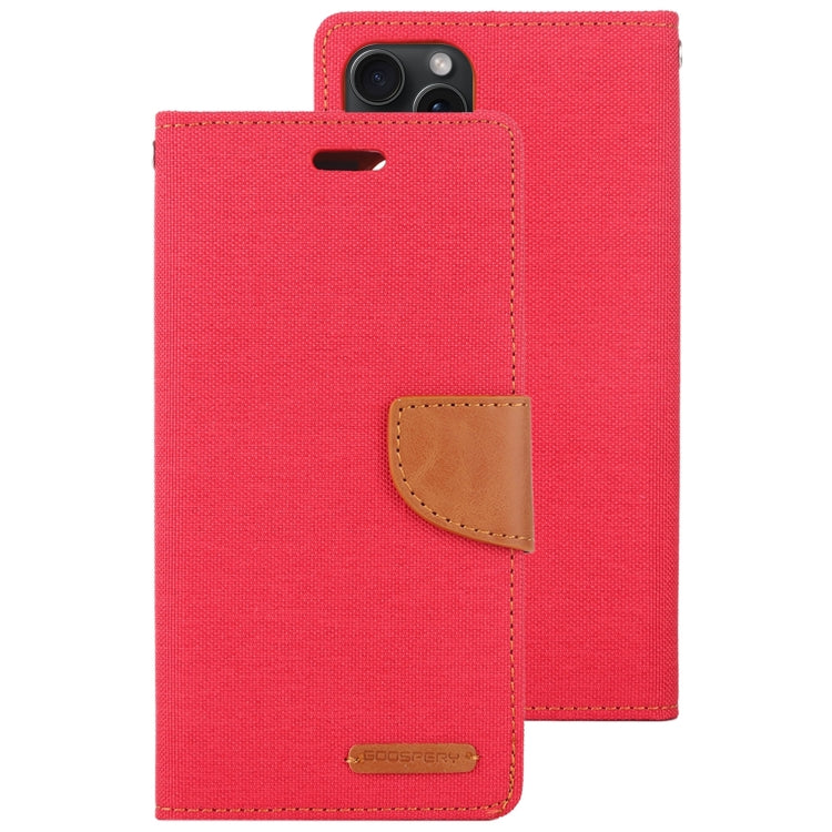 For iPhone 15 Plus GOOSPERY CANVAS DIARY Fabric Texture Flip Leather Phone Case(Red) by GOOSPERY