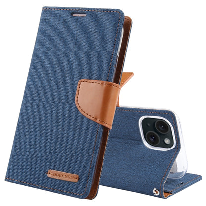 For iPhone 15 Plus GOOSPERY CANVAS DIARY Fabric Texture Flip Leather Phone Case(Navy Blue) by GOOSPERY