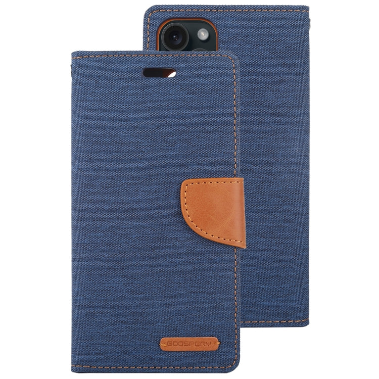 For iPhone 15 Plus GOOSPERY CANVAS DIARY Fabric Texture Flip Leather Phone Case(Navy Blue) by GOOSPERY